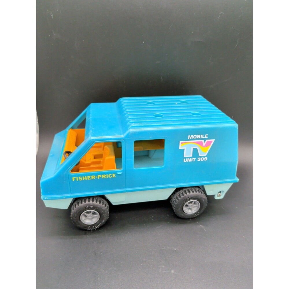 Fisher Price Adventure People 1977 Mobile TV Unit 309 Van Blue 9.5” x 5.5” x 5”